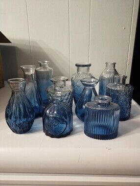 10 Blue Glass Decorative Bud Vase Set - Home Accents